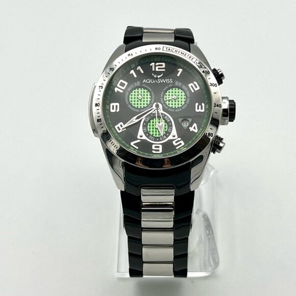 AquaSwiss Chronograph Green Black Mens Watch Working - Picture 2 of 12